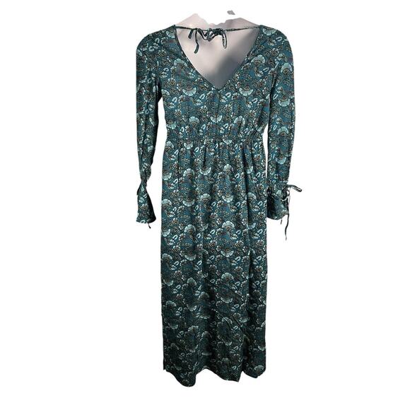 BAND OF THE FREE Women S Jewel Teal Dress Floral Wrap Tie Side Bell Cuff Hi Lo - Picture 11 of 13